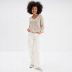 Pull ajouré effet crochet manches 3/4 beige femme