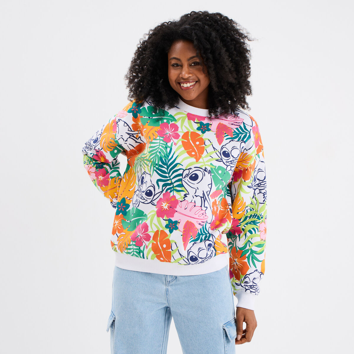 Sweat col rond manches longues Stitch multicolore femme