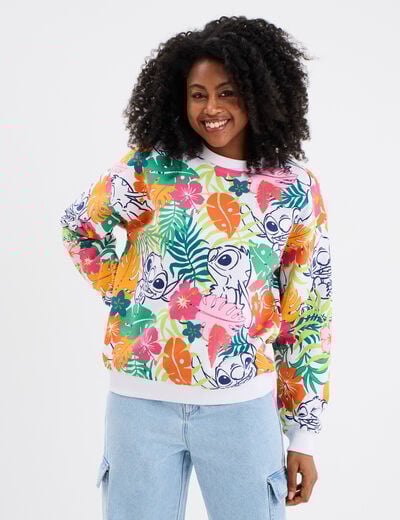 Sweat col rond manches longues Stitch multicolore femme