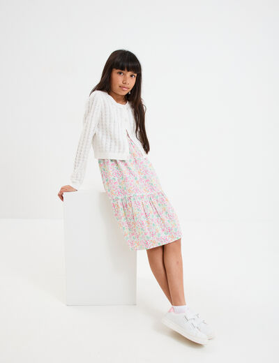 Gilet court manches longues coton ivoire fille