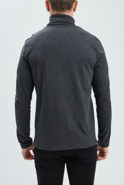 T-shirt col roulé manches longues gris foncé homme