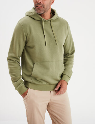 Sweat molleton à capuche hoodie vert kaki homme