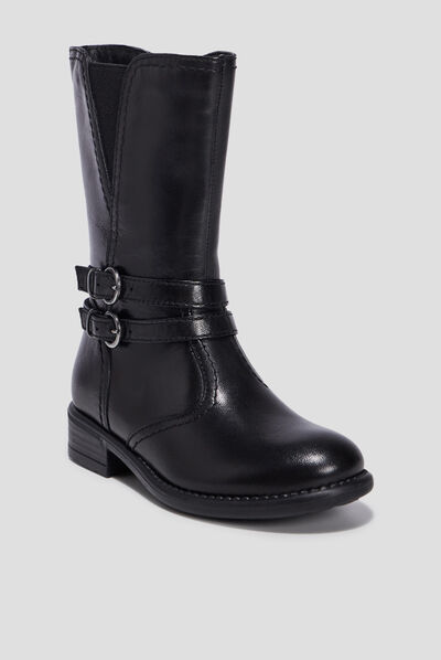 Bottes en cuir noir fille