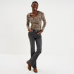 T-shirt col rond manches longues coton beige moyen femme
