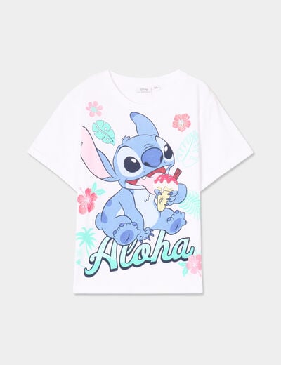 T-shirt manches courtes coton Stitch blanc fille
