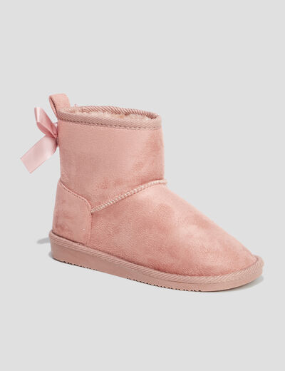 Bottines fourrées noeud effet satin rose fille