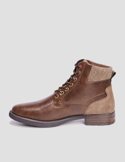 Boots à lacets bi-matières marron homme