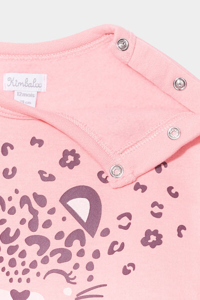 Sweat manches longues épaule boutonnée rose bébé fille