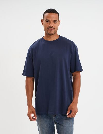 T-shirt col rond coupe relax coton &eacute;pais bleu marine homme