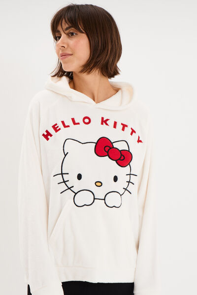 Sweat effet velours 1 poche Hello Kitty blanc femme