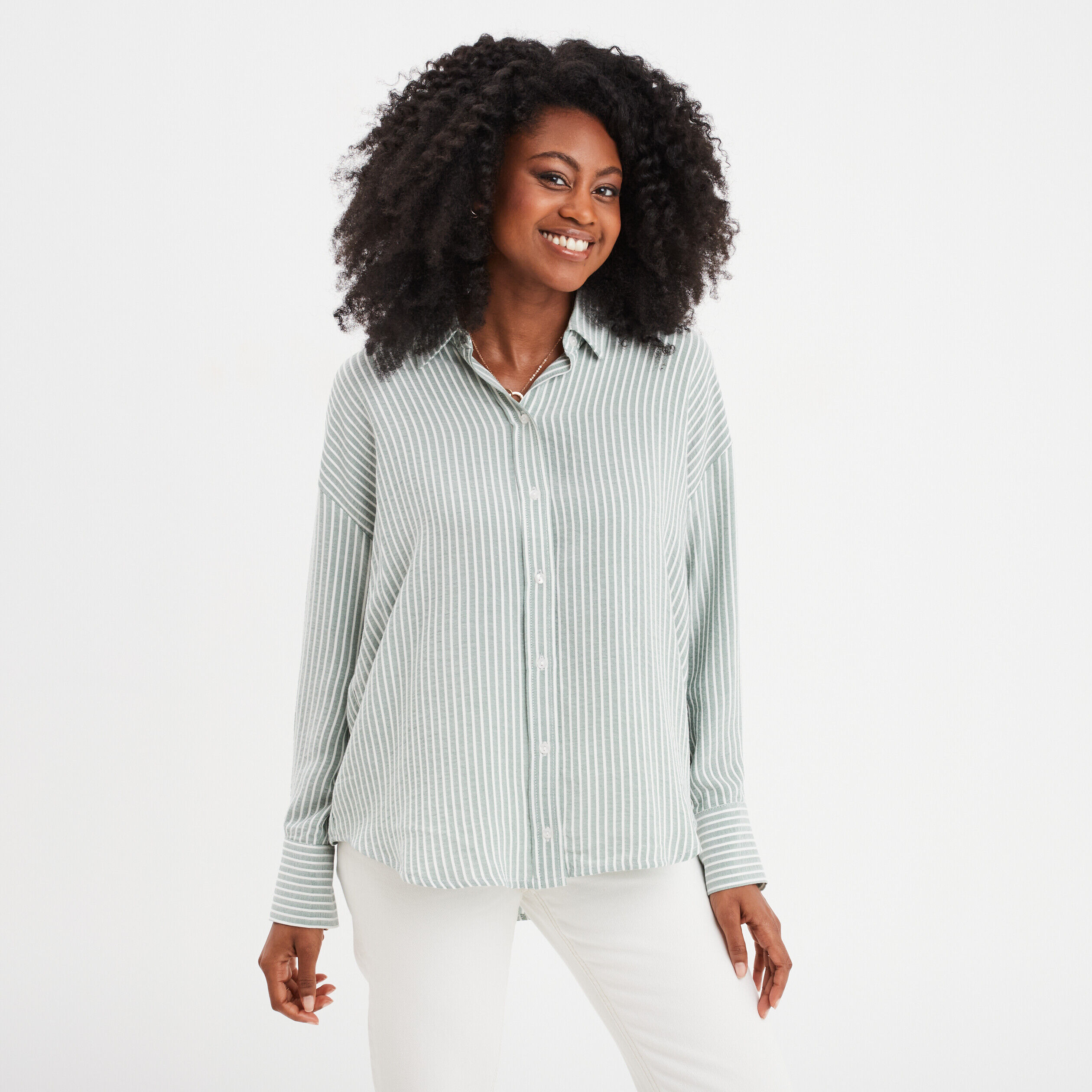 Chemise droite manches longues vert kaki femme LH