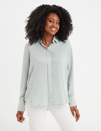 Chemise droite manches longues vert kaki femme