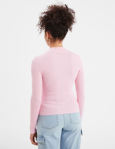 Pull côtelé col montant Creeks rose femme