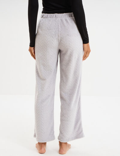 Pantalon effet polaire d&eacute;tails torsades gris clair femme