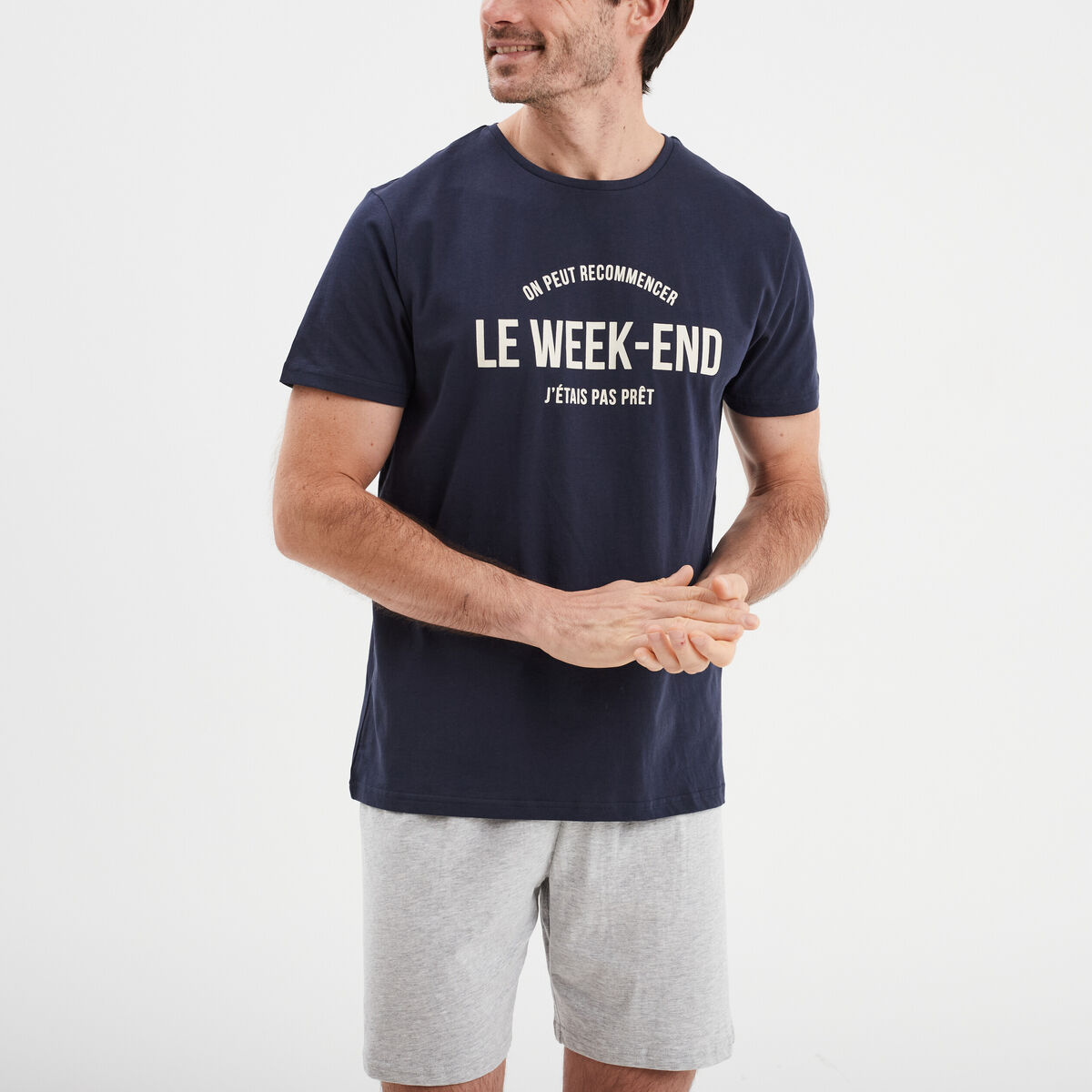 Ensemble pyjama 2 pièces bleu marine homme
