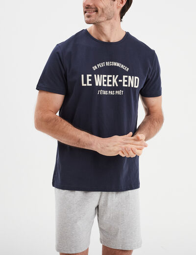 Ensemble pyjama 2 pièces bleu marine homme