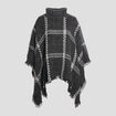 Poncho à col roulé bords à franges fines gris foncé femme