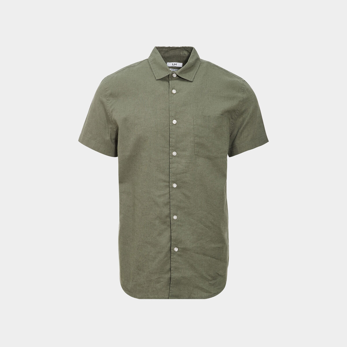Chemise manches courtes lin mélangé vert kaki homme