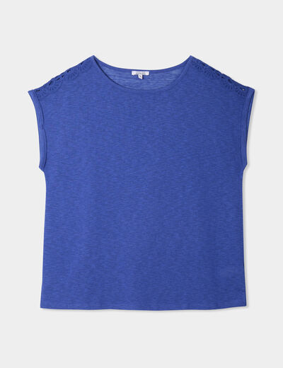 T-shirt épaules effet macramé bleu roi femme grande taille