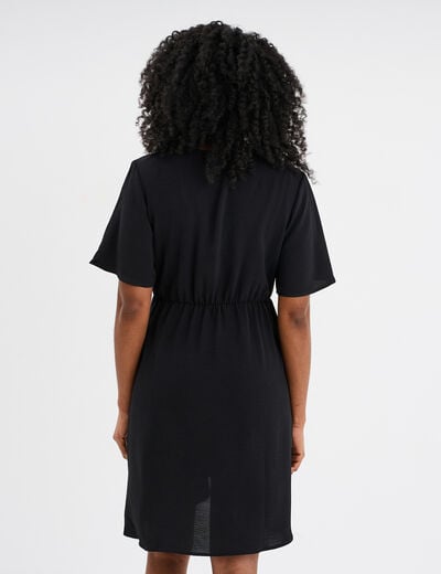 Robe courte effet portefeuille fluide noir femme