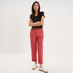T-shirt coton col rond manches courtes marron fonc&eacute; femme