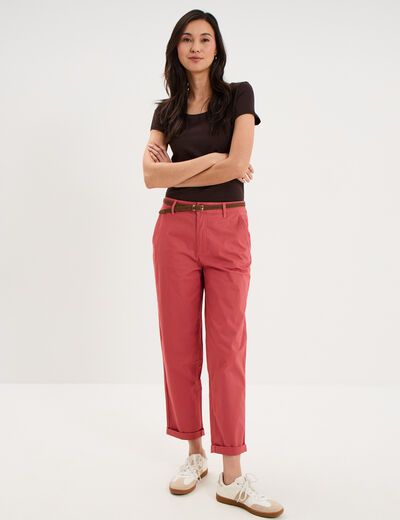 T-shirt coton col rond manches courtes marron fonc&eacute; femme
