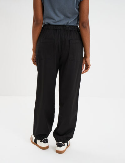 Pantalon droit battle taille élastiquée noir femme