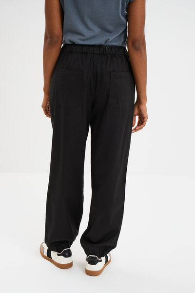Pantalon droit battle taille &eacute;lastiqu&eacute;e noir femme