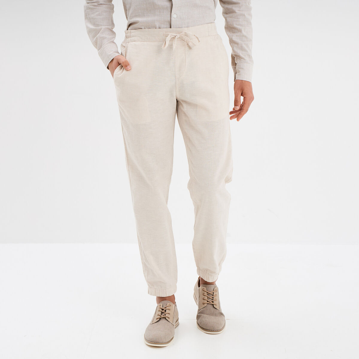 Pantalon de jogging en lin mélangé gris clair homme