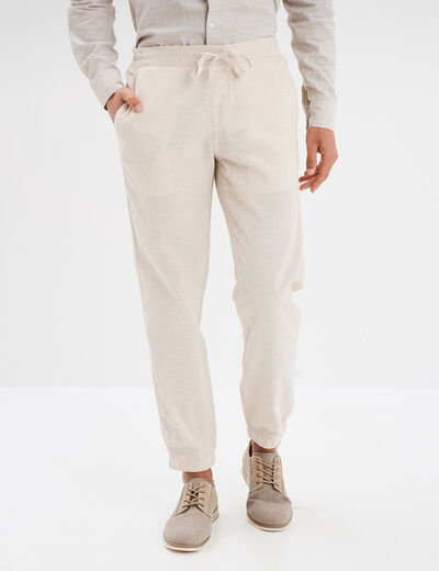 Pantalon de jogging en lin mélangé gris clair homme