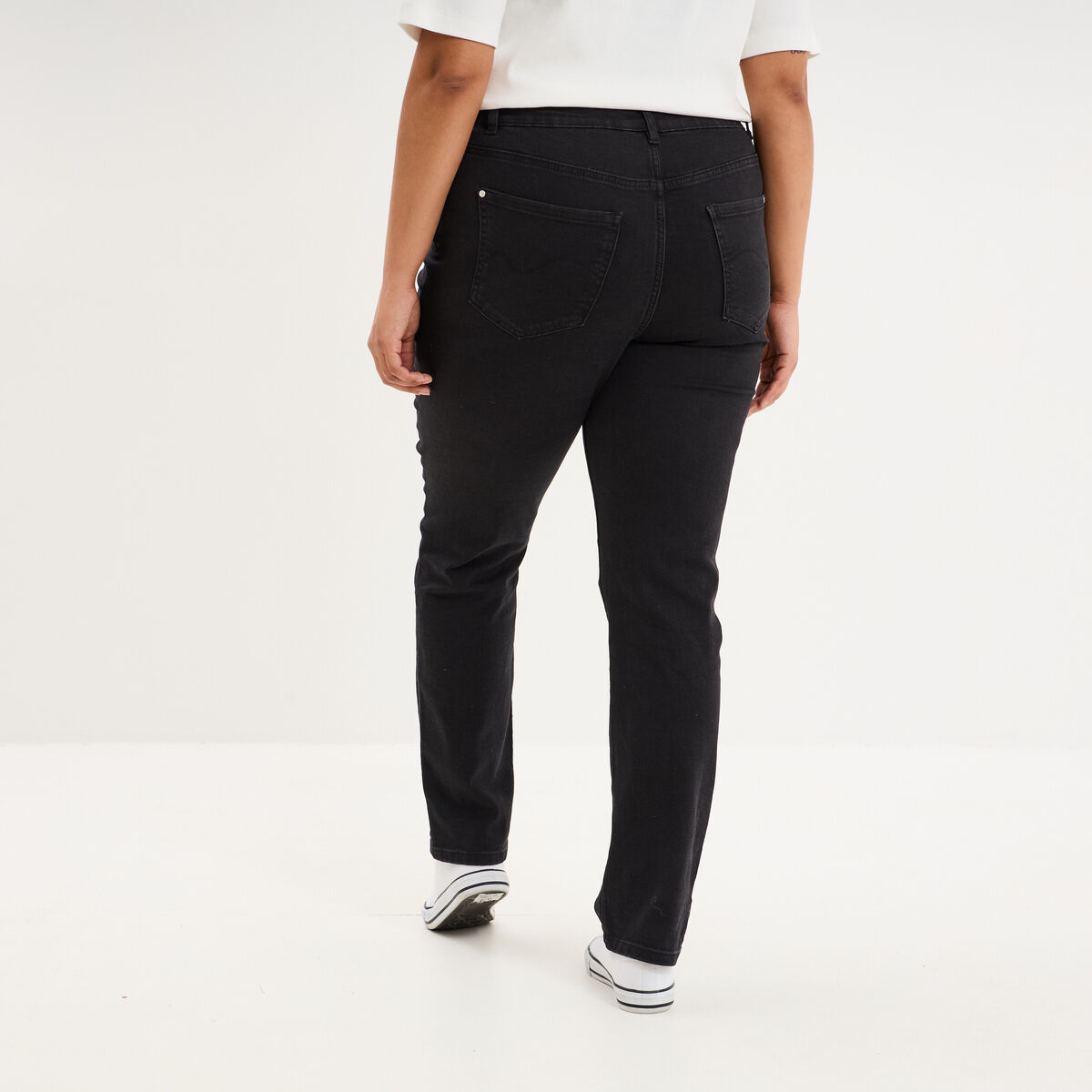 Jeans slim taille haute 5 poches denim noir femme grande taille