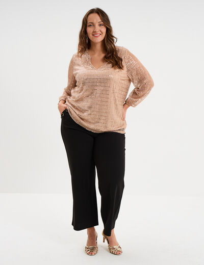 Pantalon large &agrave; pont noir femme grande taille