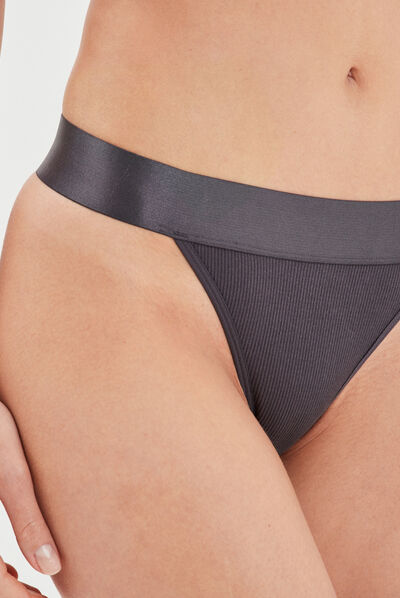 Tanga côtelé gris foncé femme