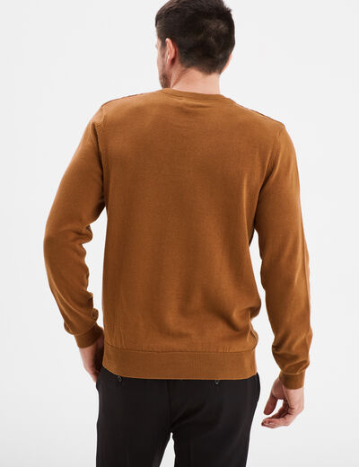 Pull col rond coton manches longues marron homme