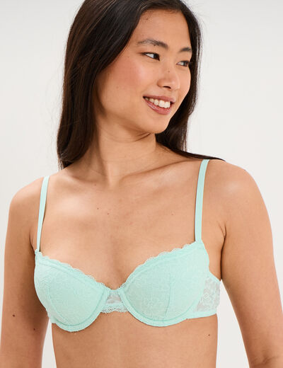 Soutien-gorge corbeille padd&eacute; dentelle vert turquoise femme