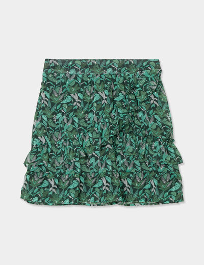Jupe courte patineuse à volants vert femme