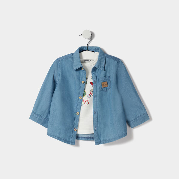 ensemble 2 pieces coton creeks denim stone bebeg Ensemble 2 pièces coton Creeks denim stone bébé garçon