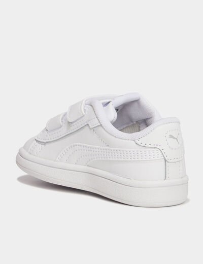 Tennis basses à scratchs en cuir Puma blanc bébé garçon