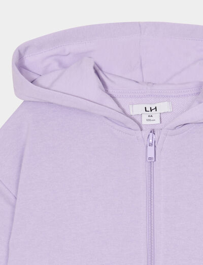 Sweat zippé à capuche coton mauve fille