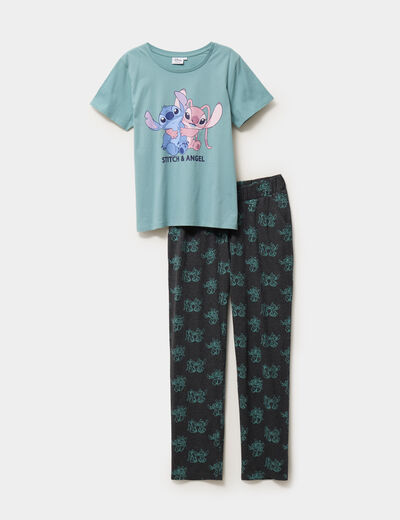Ensemble pyjama 2 pièces Stitch bleu gris femme