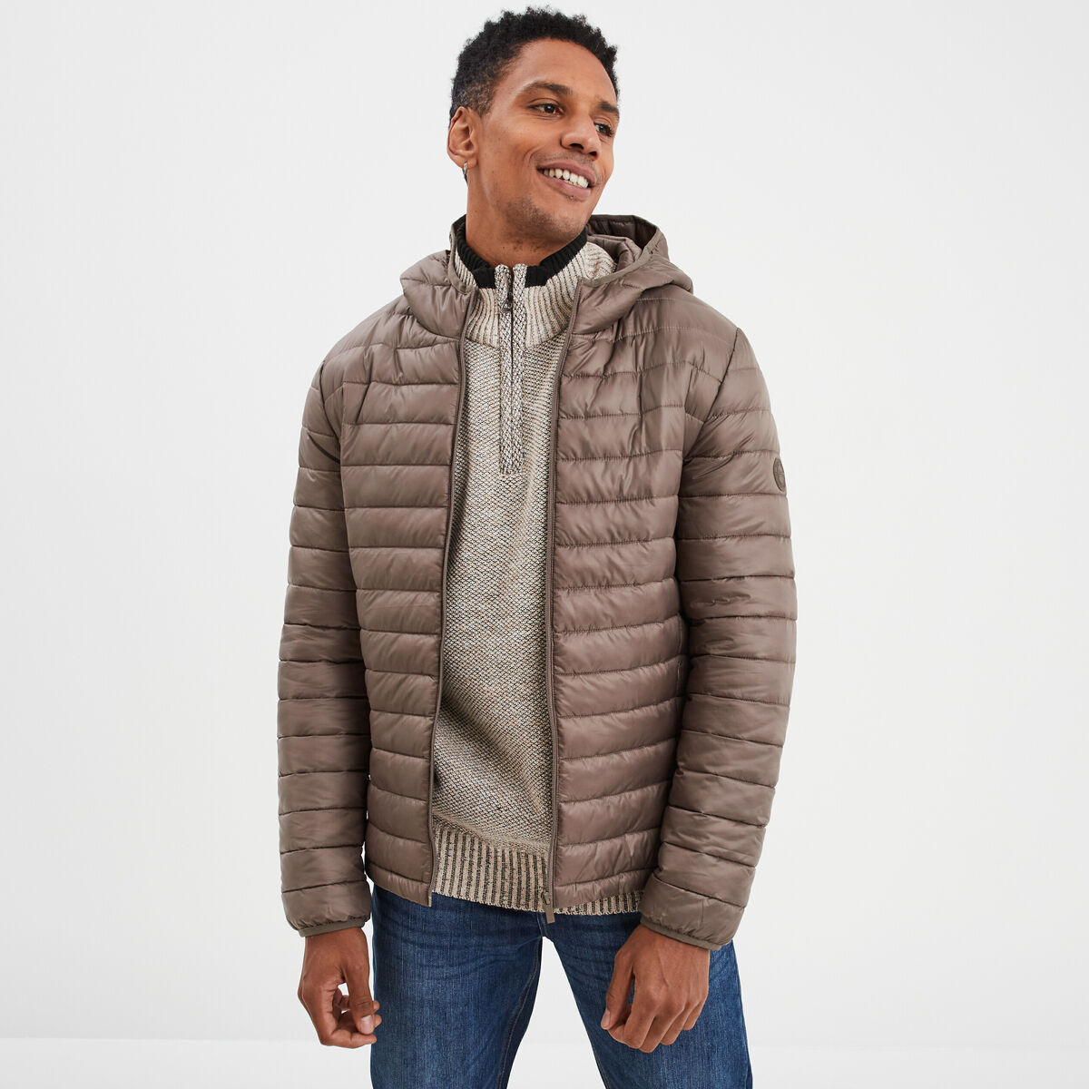 Veste enduite à capuche taupe
