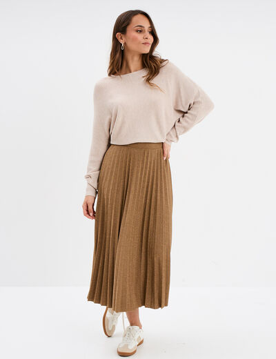 Pull col bateau manches longues beige femme