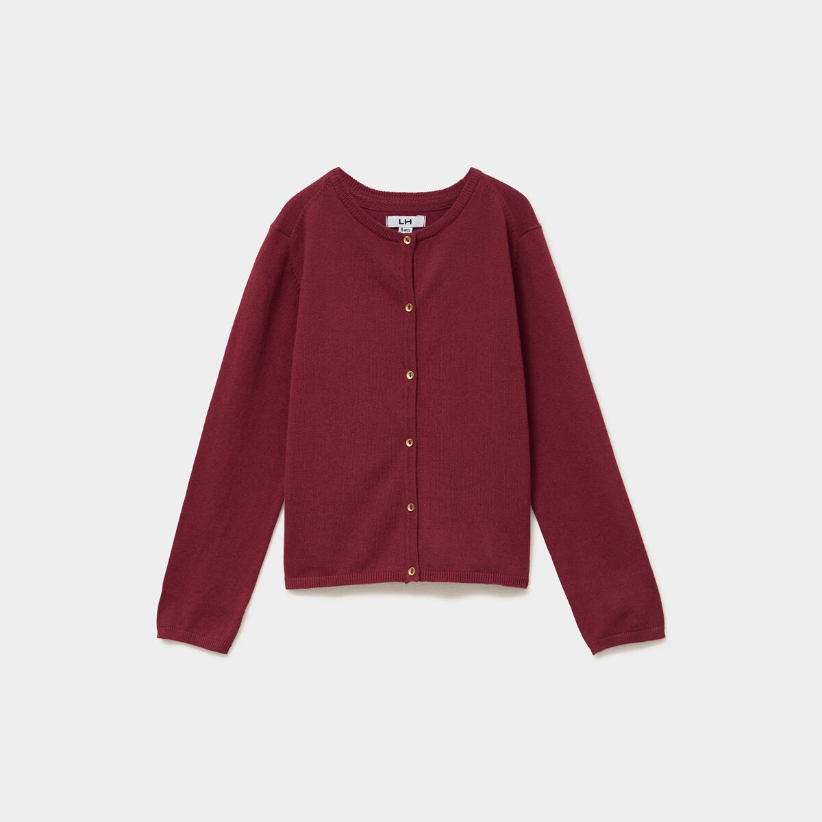 Gilet boutonn&eacute; coton m&eacute;lang&eacute; bordeaux fille