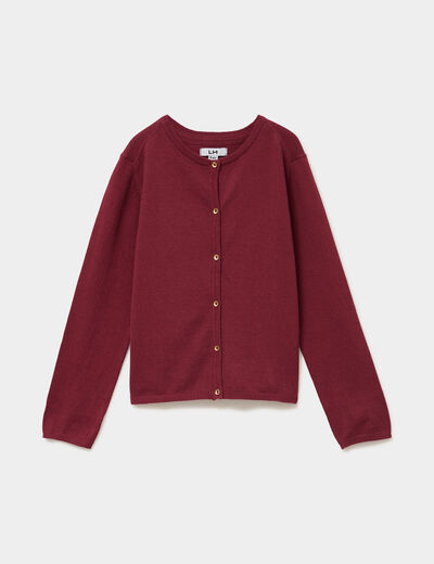Gilet boutonn&eacute; coton m&eacute;lang&eacute; bordeaux fille