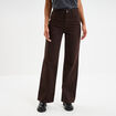 Jean large taille haute coton marron foncé femme