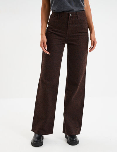 Jean large taille haute coton marron foncé femme