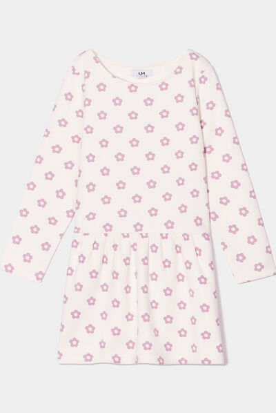 Robe molleton volantée manches longues beige fille