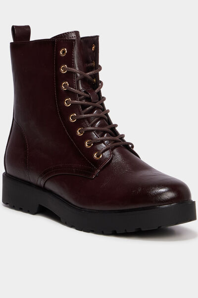 Boots &agrave; lacets talons bordeaux femme
