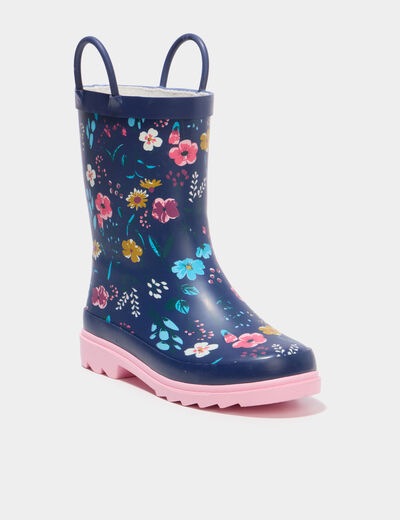 Bottes de pluie caoutchouc &agrave; enfiler bleu fille