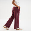 Pantalon fluide élastiqué bandes côtés violet foncé femme